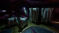 A group of medium and small supply cases in the colors of the Sacristan Order in Halo: Campaign Evolved.