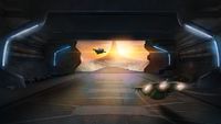 Concept art of a UH-144 Falcon in a hangar for Halo: Outpost Discovery.