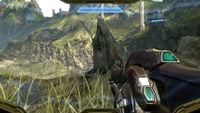 First-person view of the beam rifle by John-117 in the Halo 4 campaign.
