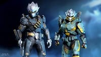 Two Spartans wearing the Hayabusa helmet, with one employing the Sigma Dragon attachment.
