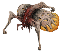 Artwork of the Flood infester form. In the Halo Encyclopedia (2022 edition), this art is incorrectly used to depict the Flood spawner form.