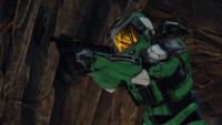An Orion-clad Spartan holding an M7 SMG.
