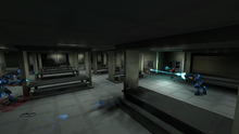 The mess hall aboard the Pillar of Autumn in Halo: Combat Evolved.