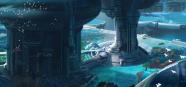 A city on Feldokra as seen in the Halo Encyclopedia (2022) first visualized as Halo Infinite concept art.