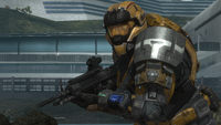 A Commando-clad Spartan with an M392 DMR in Halo: Reach.