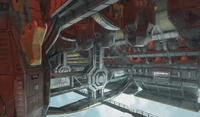 Concept art of a cruiser's drop bay for Halo 3: ODST.