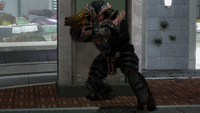 A Jiralhanae Chieftain with a fuel rod gun in Halo: Reach.