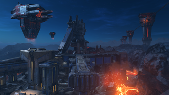 A view of the Halo Infinite multiplayer map Scarr.