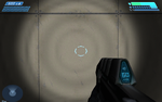 The HUD of the MJOLNIR Mark V with flashlight activated, in Halo: Combat Evolved.