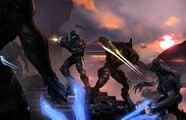Spartan Jameson Locke and Arbiter Thel 'Vadam battle Sangheili Storm during the Battle of Sunaion in Halo Mythos.