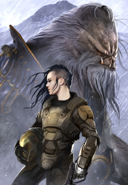 Veta Lopis and Castor on the cover art of Halo: Retribution.