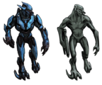 Concept art of a Sangheili for Halo: Reach, showing some planned anatomical features such as the additional claws or the skin braids.