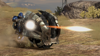 A Barukaza Workshop Chopper firing its spike cannon in Halo 3.