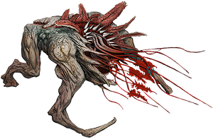 Artwork of the Flood spawner form. In the Halo Encyclopedia (2022 edition), this art is incorrectly used to depict the Flood infester form.