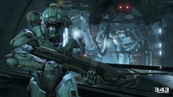A screenshot of Frederic-104 aboard Argent Moon in the level Blue Team.