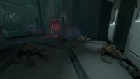 The Famine skull surrounded by dead Flood combat forms in Halo 2: Anniversary.
