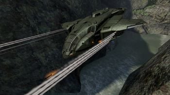 Kilo 023 firing her Anvil-II air-to-surface missiles during Recovery of John-117, as seen in Halo 3 level Sierra 117,