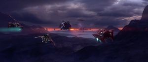 The Swords of Sanghelios fleet approaches Sunaion at the start of the level Battle of Sunaion (level).