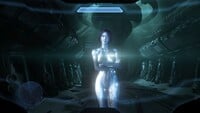 Cortana greets John-117 after he leaves his cryo chamber.