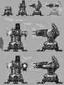 Concept art depicting other variants that were more energy-based, anti-aircraft only, and EMP based that would knock out shields.