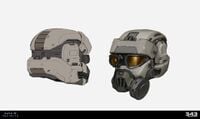 Concept art for the AKIS-II GRD helmet in Season 02 of Halo Infinite.