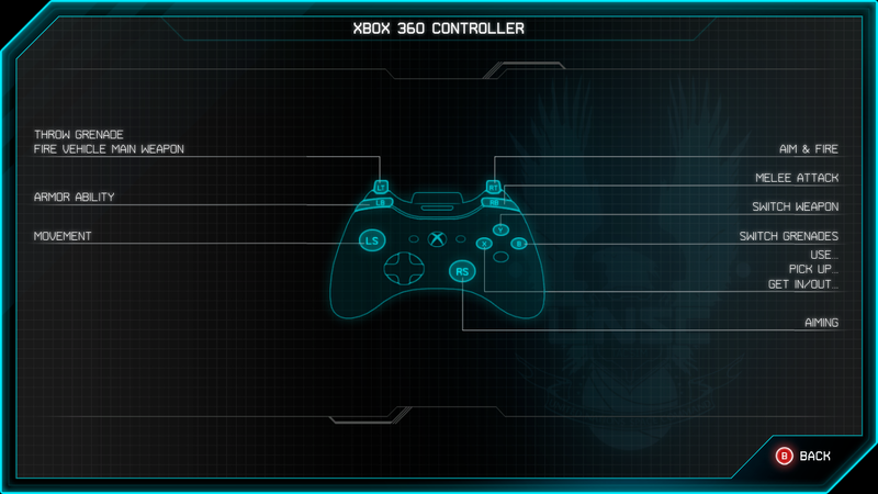 Screenshot of "View Controls" menu from Halo: Spartan Assault (Xbox 360)[1] (Note: The screenshot was taken from the emulator Xenia).