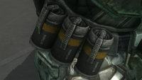 Three 40mm defensive grenades on an ODST's utility belt in Halo: Reach.