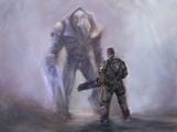 Concept art of Ripa facing down with John Forge.