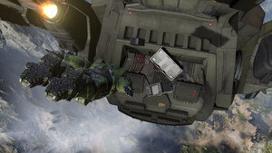 Echo 216 prepares to catch John-117 after he jumped off a Reformation Spire. From Halo Infinite campaign level Spire.