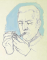 Halsey's drawing of Keyes lighting his smoking pipe.