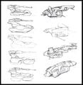 Very early sketches of the Pelican for Halo: Combat Evolved, before the dropship's form was finalised.
