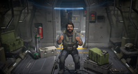 Esparza reacting with joy to Chief's return, as seen from the Spartan's HUD.