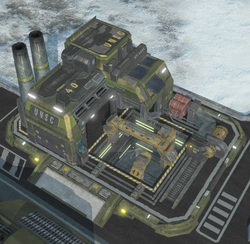 A screenshot of the UNSC Vehicle Depot building.