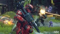 The SPNKr Rocket Launcher in the hands of a player in Halo 5: Guardians' Warzone mode.