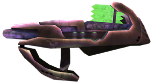 A screenshot of the campaign version of the Zasqi-pattern fuel rod gun, taken in the Halo Editing Kit by manually disabling the auto self-destruct feature.