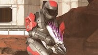An ODST-clad Spartan sprinting with a Pinpoint Needler on Oasis.