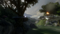 A pair of Kig-Yar snipers firing at a damaged Pelican dropship during the Battle of Kenya in Halo 3.