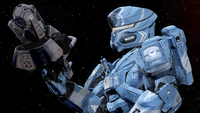 A Spartan-IV wearing Deadeye helmet on Impact in Halo 4.
