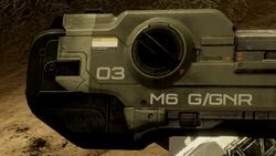 Series 6971 battery cell on the M6/X Spartan Laser in Halo 4