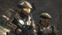 An MP-clad Spartan alongside a UNSC Army trooper in a CH252 helmet in the final release.