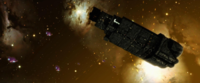 A Halcyon-class cruiser defending itself from Covenant boarding craft using its point defense guns.