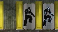 The Brute targets in the base (from left to right) inactive, active and lit-up while being shot at.