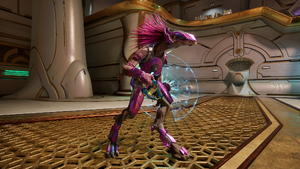 A Sacristan Kig-Yar Devotee patrolling on board the Triumph of Tolerance in Halo: Campaign Evolved.