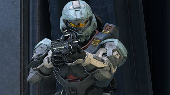 A A Mark VII-clad Spartan-IV with a BR75 battle rifle on Deadlock.