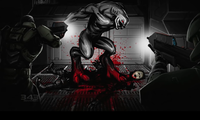 An infected Rabbit being killed by a Sangheili prisoner.