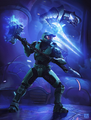 Art celebrating Halo 2's 20th anniversary depicting John-117 wielding the Fist of Rukt.