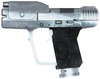 A cropped screenshot of the M6G2 magnum in Halo: Combat Evolved Anniversary.