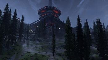 The Tower on Installation 07 during the Battle for Zeta Halo, as seen in Halo Infinite.