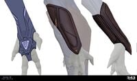 Concept art of the Harbinger's wrist armor and hand details.