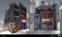 Concept art of businesses on the map.